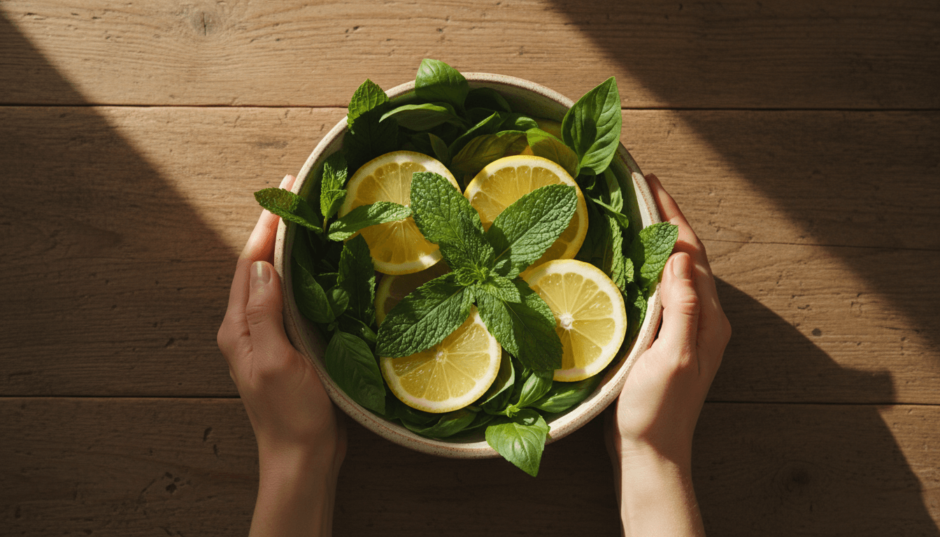Fresh fruit bowl on a wooden table with natural lighting